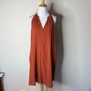 Garnet Hill Orange Textured Sleeveless Cotton Dress